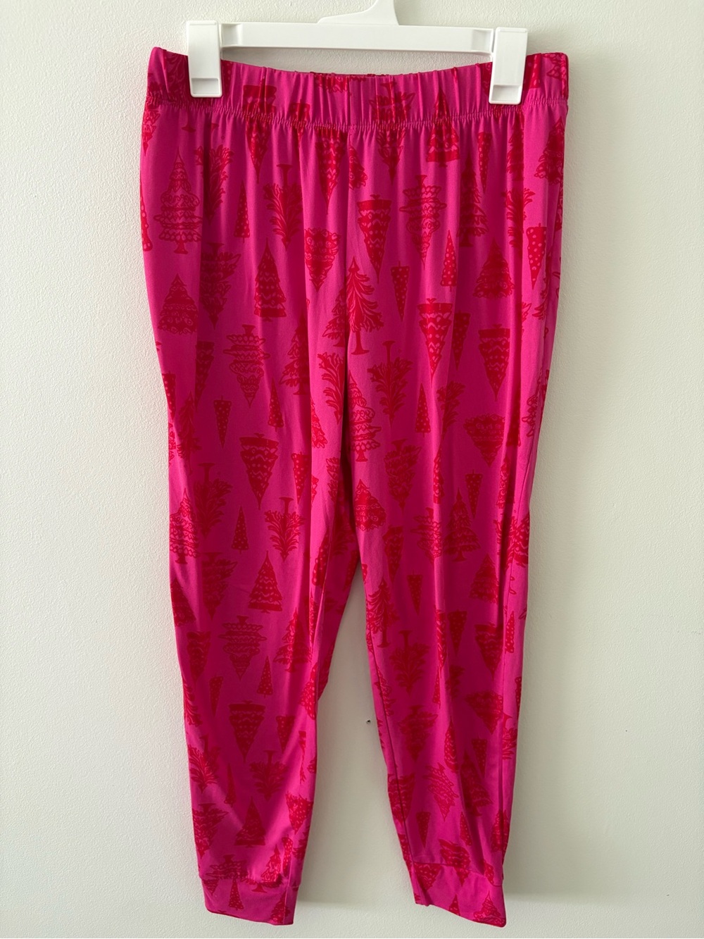 Bright Pink and Red Christmas Tree Print Pajama Pants